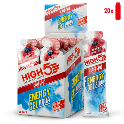 Caja de 20 Energy Gel Aqua High5 con Cafeína (66g) 2 Sabores: Berry y Citrus