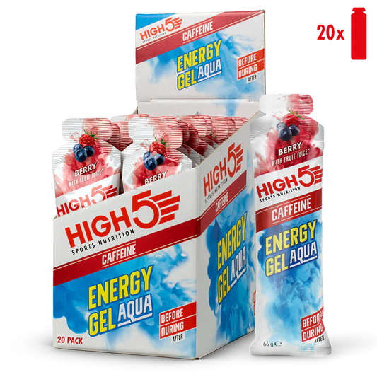 Caja de Energy Gel Aqua High5 con Cafeína (66g) 2 Sabores: Berry y Citrus