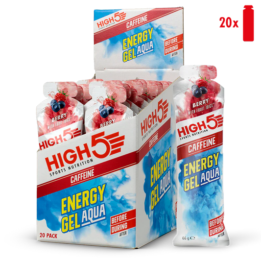 Caja de 20 Energy Gel Aqua High5 con Cafeína (66g) 2 Sabores: Berry y Citrus