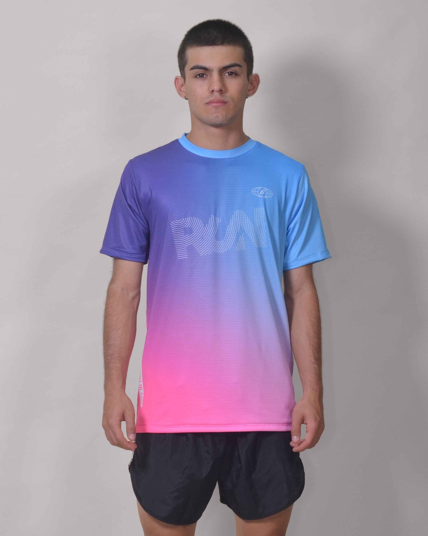 Gavia City Run - Polera de Running Manga corta Hombre (Celeste Rosado)