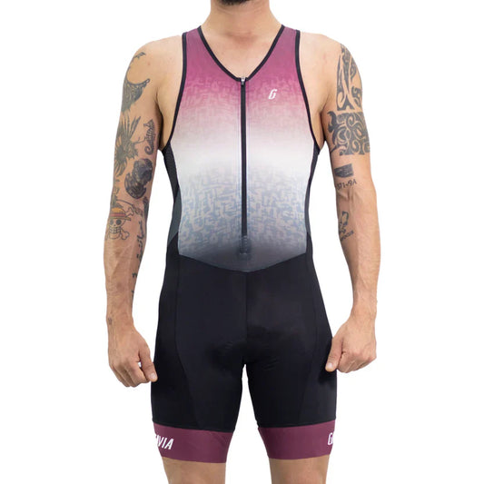 Gavia Tria Rondom - Traje Trisuit de Triatlón Sin Mangas de Hombre (Blanco burdeo negro)