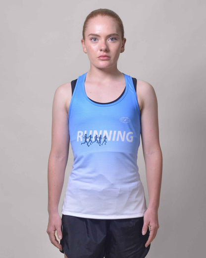 Polera Running Gavia Skipe - Camiseta de correr sin mangas. Mujer (Celeste blanco)