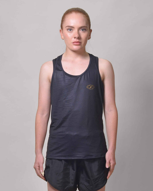 Polera Running Gavia - Camiseta de correr sin mangas. Mujer (Negro Tiniebla)