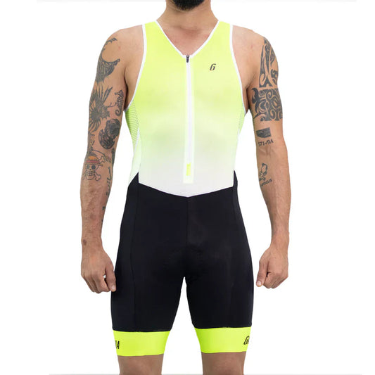 Gavia Tria Neón - Traje Trisuit de Triatlón Con Mangas de Hombre (Blanco amarillo)