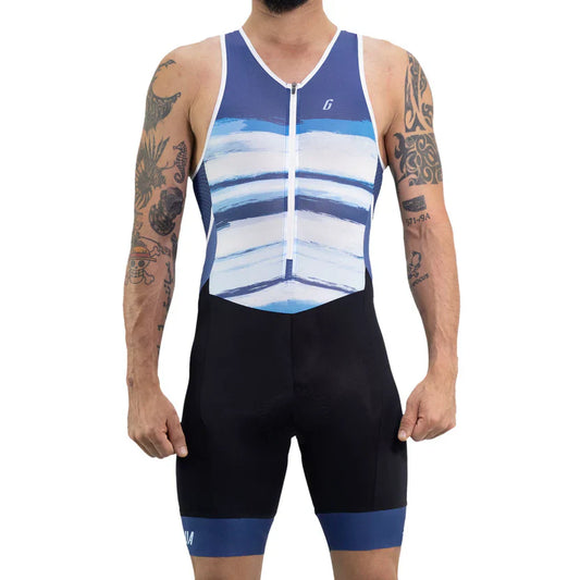 Gavia Tria Olas - Traje Trisuit de Triatlón Sin Mangas de Hombre (Blanco Azul)