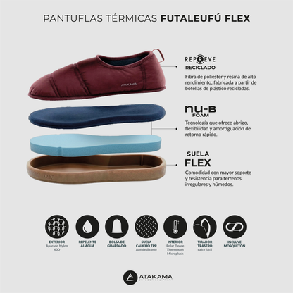 Atakama Outdoor Futaleufú FLEX – Pantufla térmica con talón burdeo