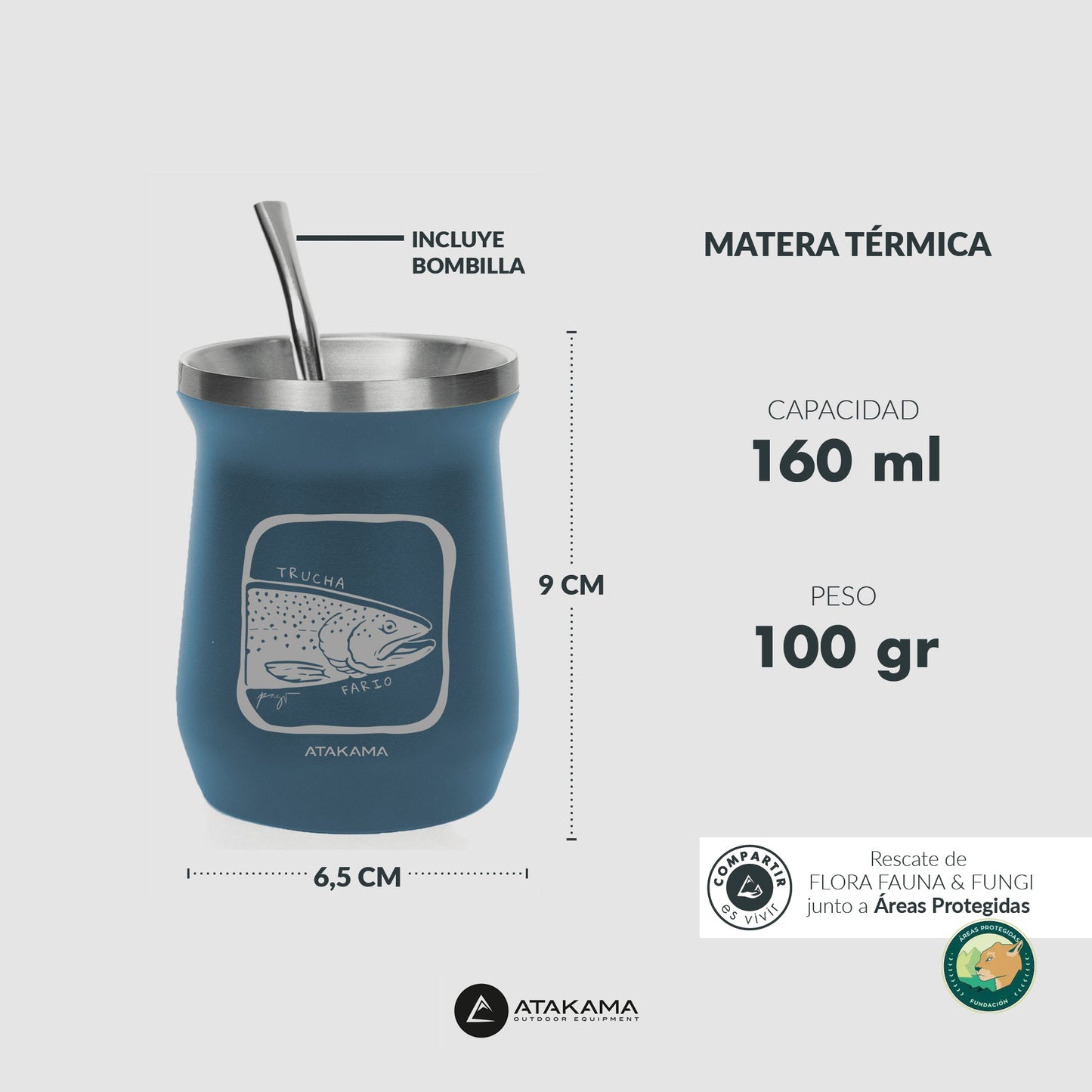Matera térmica Trucha Fario 160 ml Azul - Atakama Outdoor