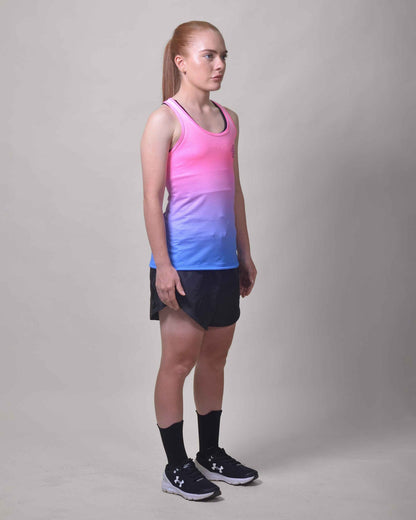 Polera Running Gavia Ping Lot - Camiseta de correr sin mangas. Mujer (Rosado azul)