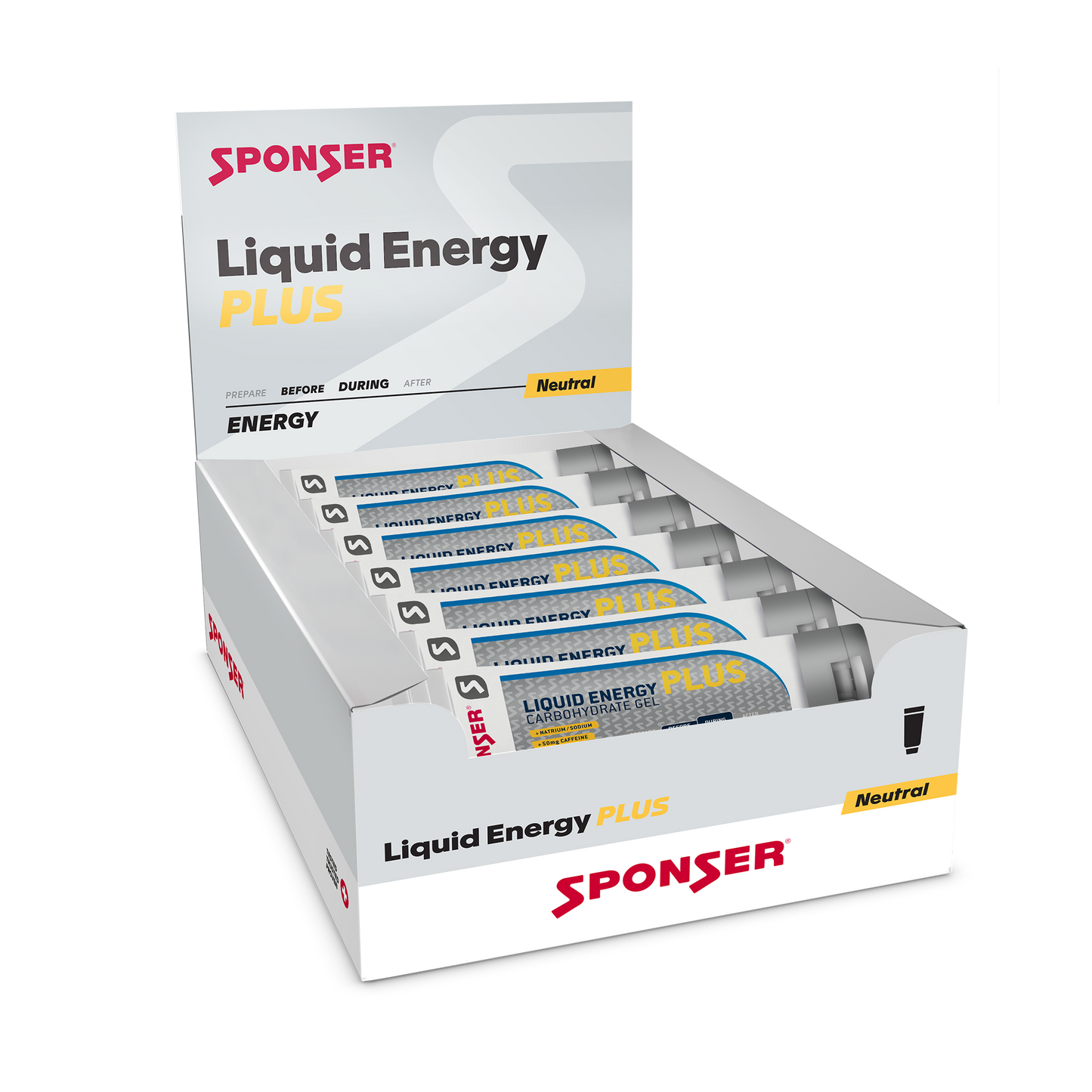Sponser Liquid Energy Plus - Caja de Geles grandes con Cafeina (18 unidades de 70g)
