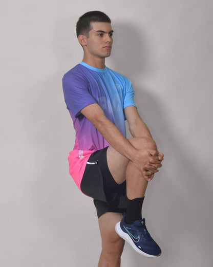 Gavia City Run - Polera de Running Manga corta Hombre (Celeste Rosado)