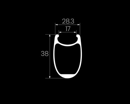 Elite Wheels Marvel 38D - Juego de Ruedas Ruta Perfil 38 (Carbono, Freno Disco) [No incluye Núcleo]