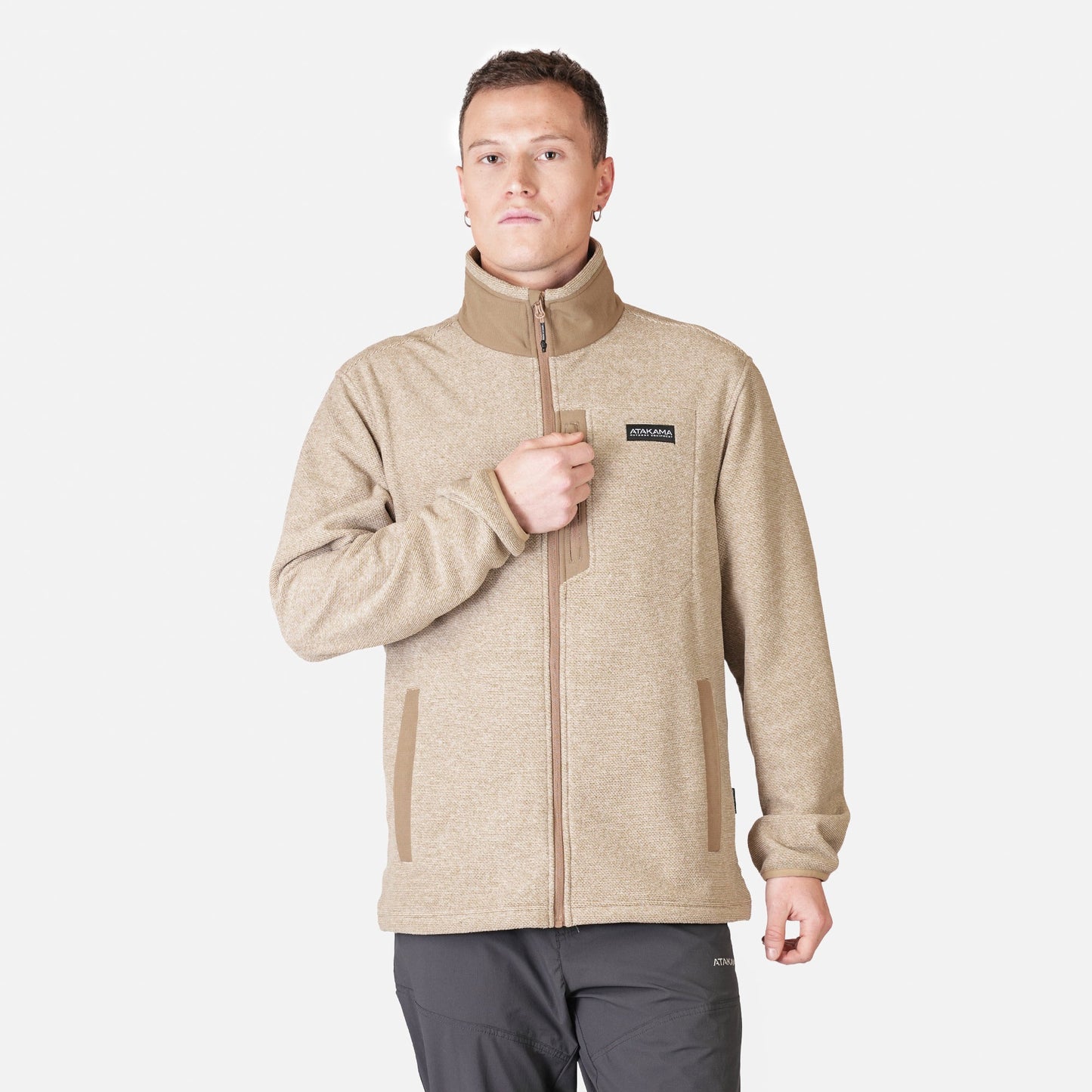 Polar Texturado Hombre Ventisquero Full Zip Café - Atakama Outdoor