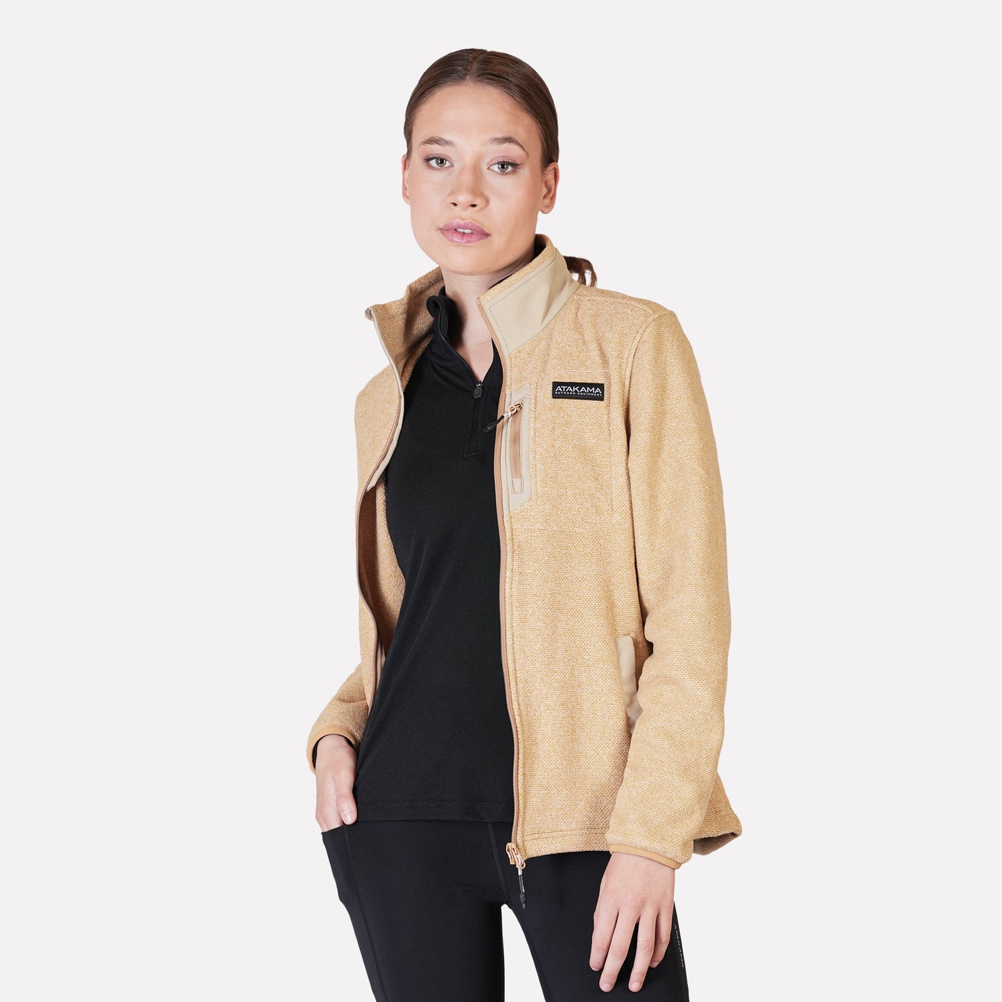 Polar Texturado Mujer Ventisquero Full Zip Beige - Atakama Outdoor