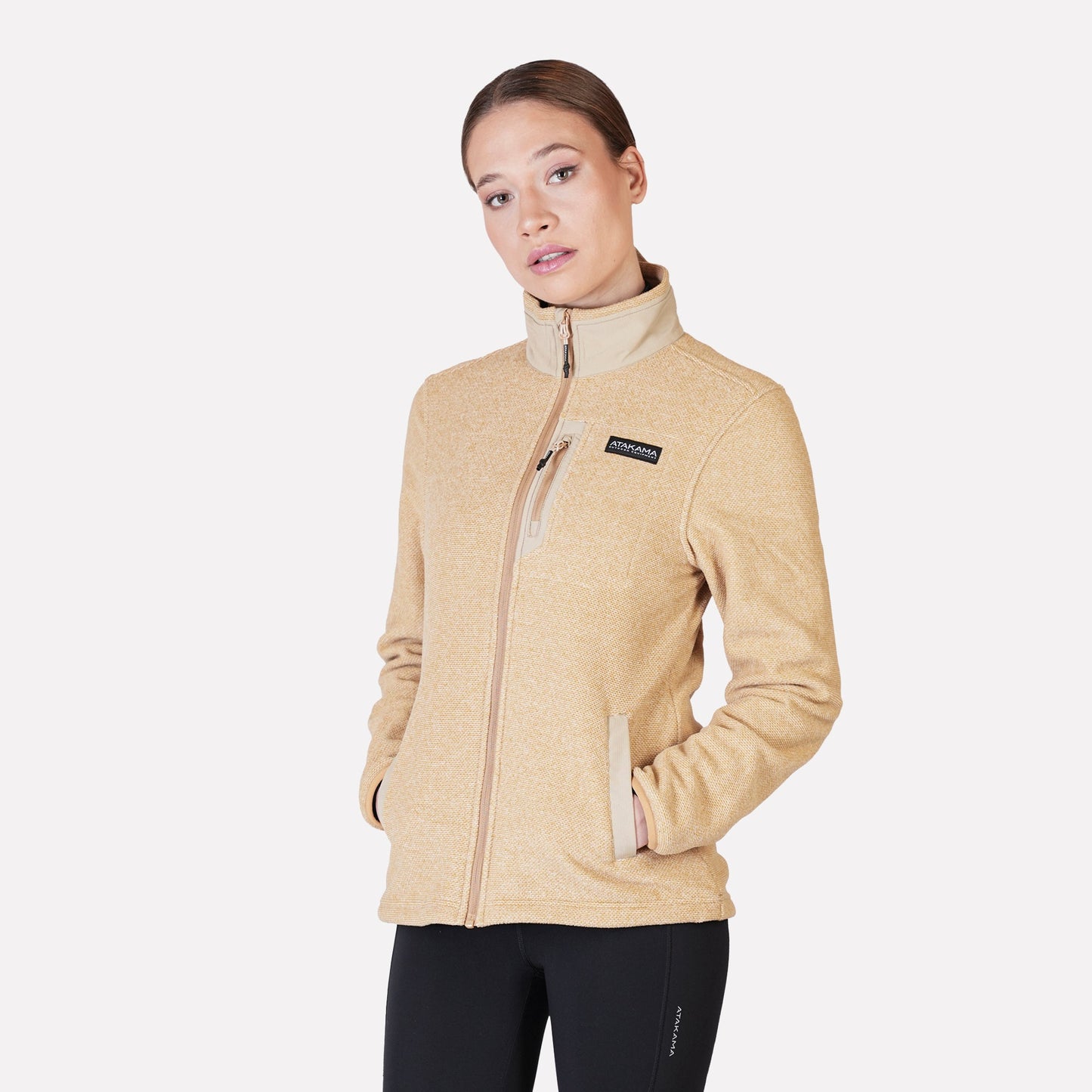 Polar Texturado Mujer Ventisquero Full Zip Beige - Atakama Outdoor