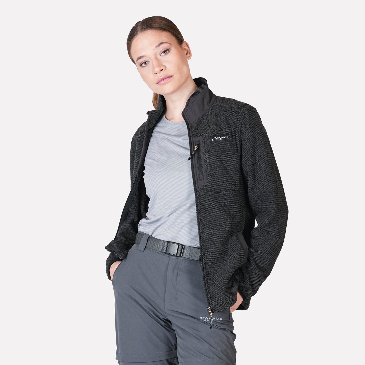 Polar Texturado Mujer Ventisquero Full Zip Gris - Atakama Outdoor