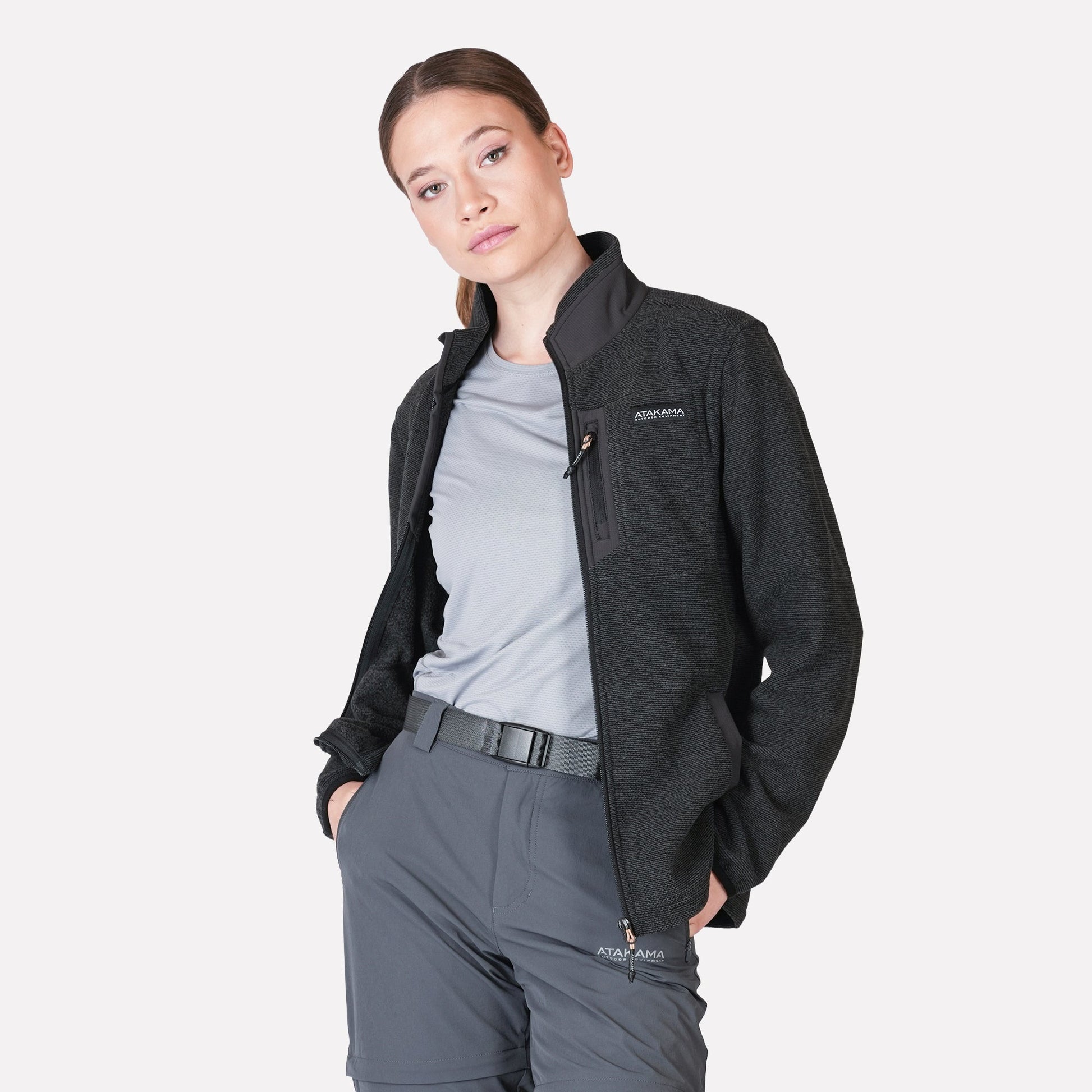 Polar Texturado Mujer Ventisquero Full Zip Gris - Atakama Outdoor