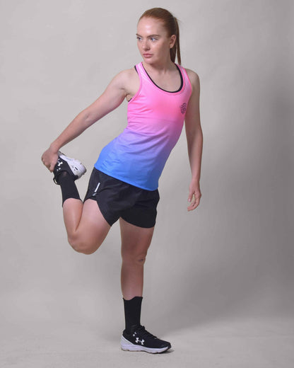 Polera Running Gavia Ping Lot - Camiseta de correr sin mangas. Mujer (Rosado azul)