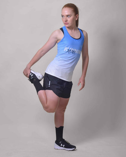 Polera Running Gavia Skipe - Camiseta de correr sin mangas. Mujer (Celeste blanco)