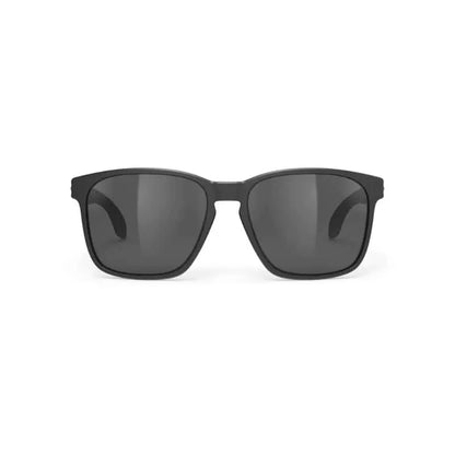 Gafas de sol deportivas negras con lentes polarizados para ciclismo y actividades al aire libre. Diseño ergonómico y protección UV para un rendimiento óptimo.