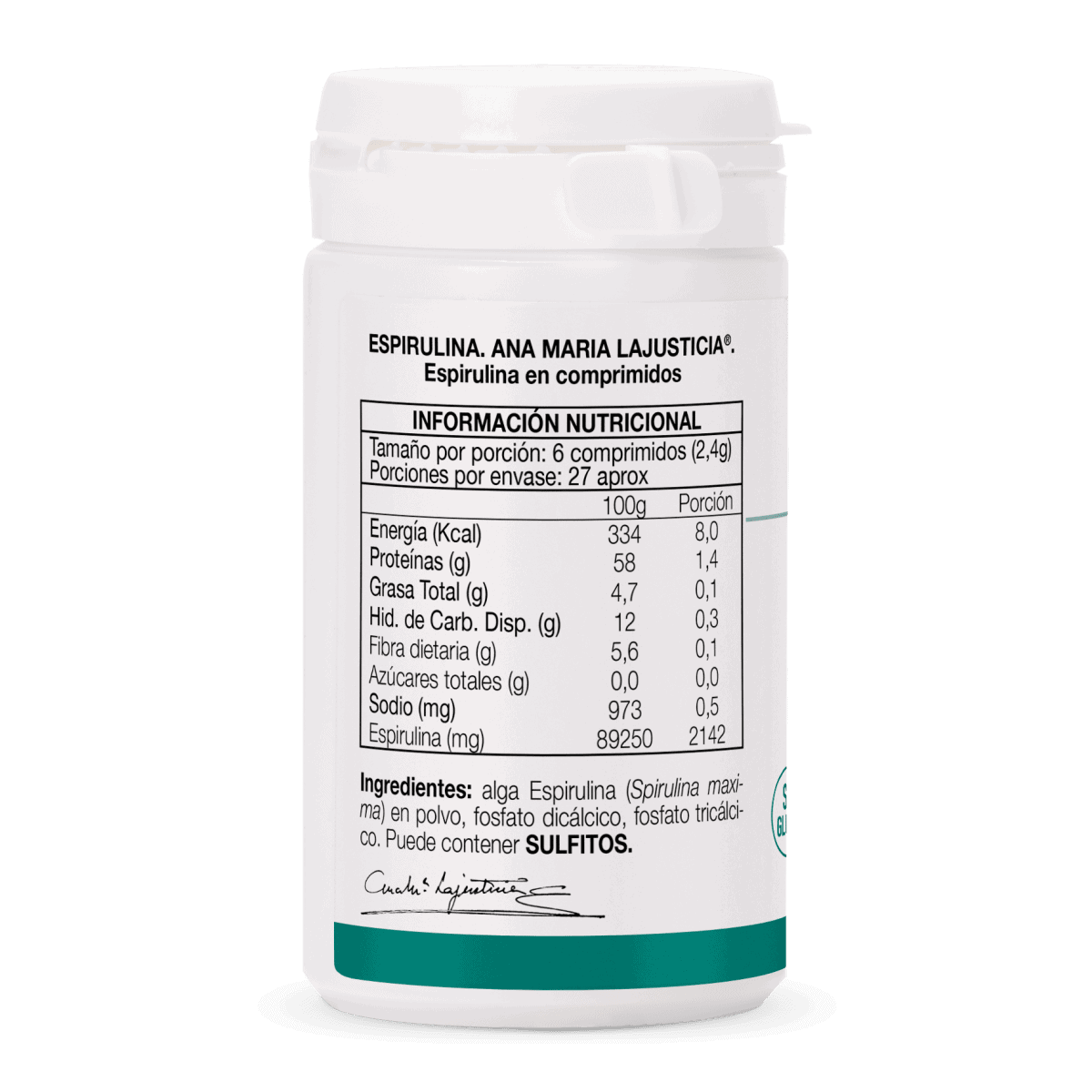 Ana María Lajusticia Espirulina – Alga vegetal rica en proteínas de alto valor biológico y minerales (160 comprimidos).