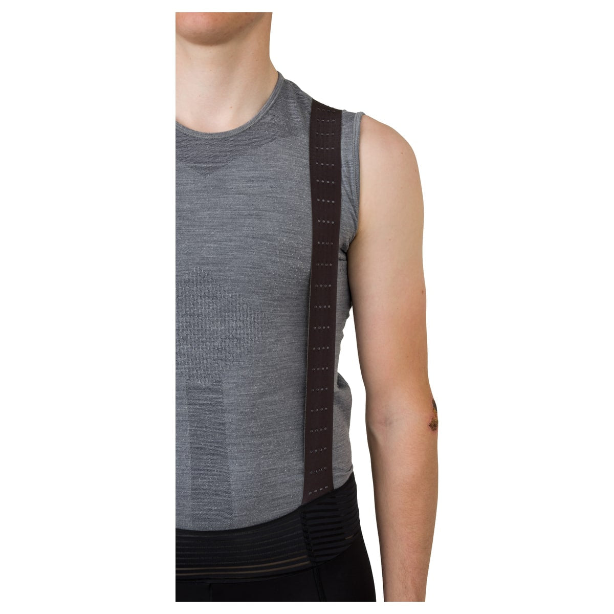 Calza AGU Switch Bibtight vista en modelo lateral con tirantes de malla