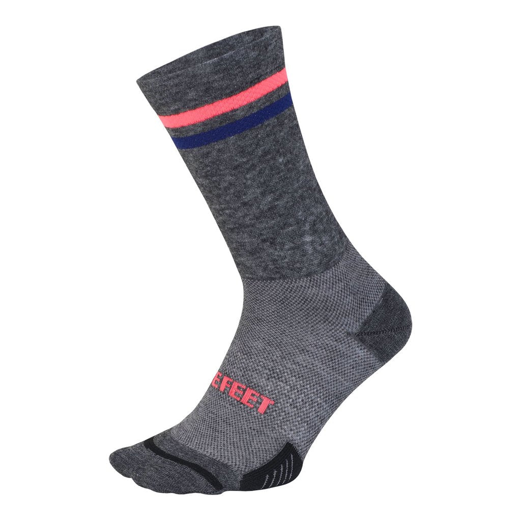 DeFeet Wooleator Wool Blend 6'' - Calcetines de ciclismo Lana Merino (GRIS Gravel Grey/Hi-Vis Pink)