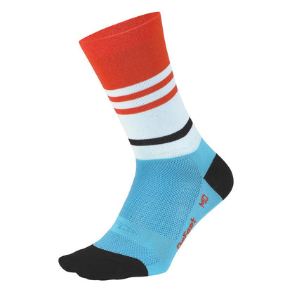 DeFeet Aireator 6'' - Calcetines de ciclismo largos, ventilados y livianos. Vintage Jersey (Carolina Blue/Poinciana)