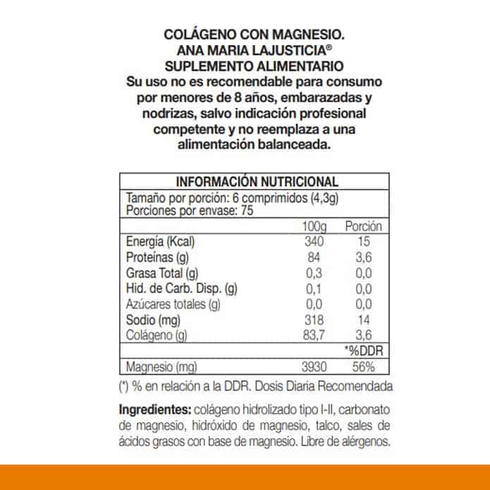 Ana Maria Lajusticia COLAGENO CON MAGNESIO (450 comp.) - Formato familiar