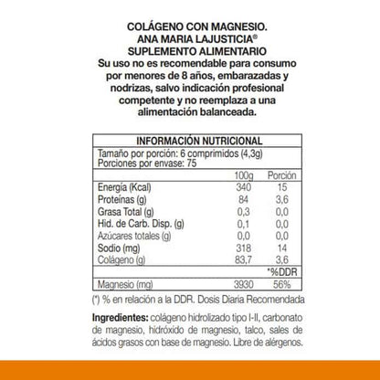 Ana Maria Lajusticia COLAGENO CON MAGNESIO (450 comp.) - Formato familiar