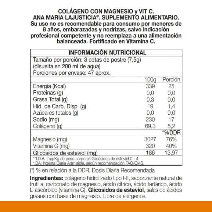 Ana Maria Lajusticia COLAGENO CON MAGNESIO + VIT.C Sabor fresa (350 gr) - Polvo