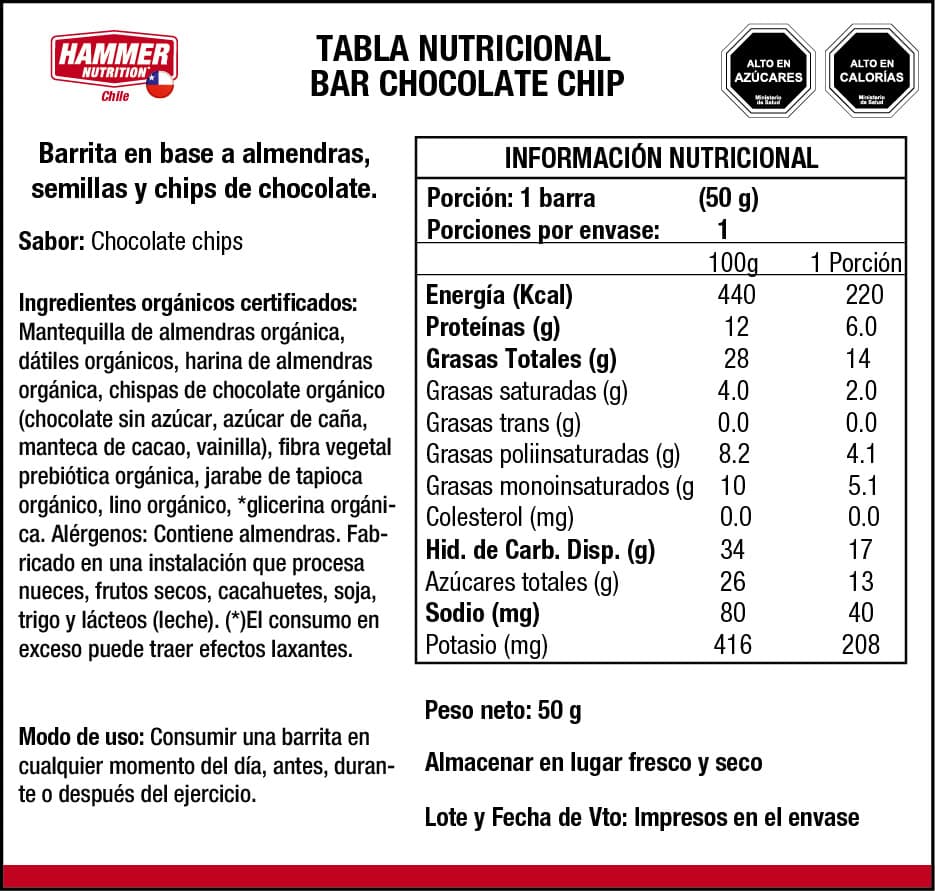 Hammer Nutrition Hammer Bar – Barra energética orgánica (unidad o caja de 24, 3 sabores)