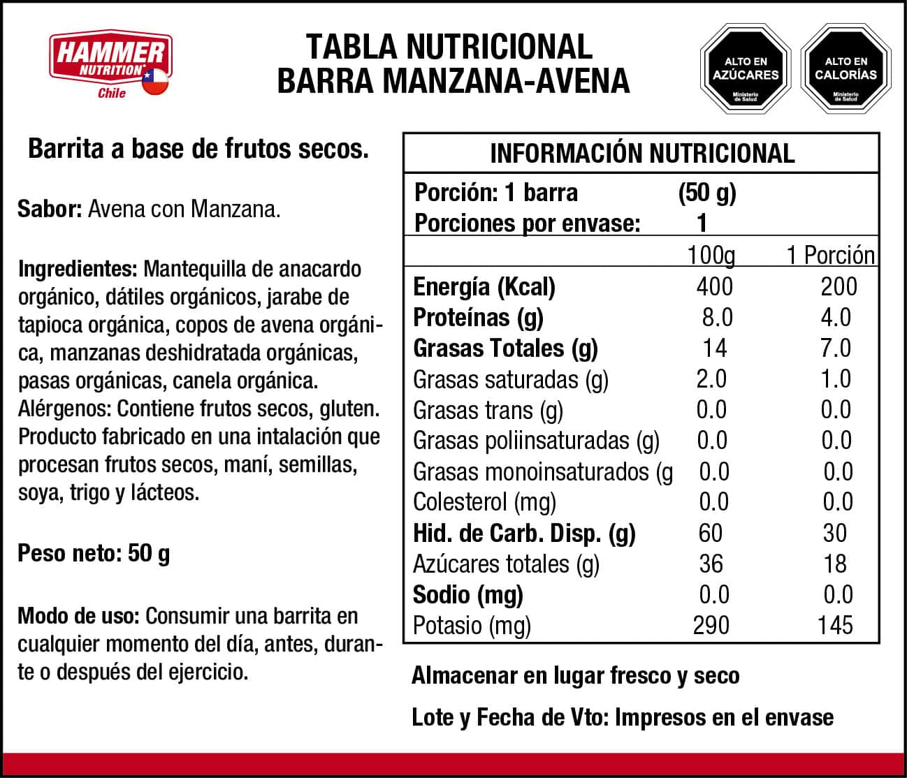 Hammer Nutrition Hammer Bar – Barra energética orgánica (unidad o caja de 24, 3 sabores)