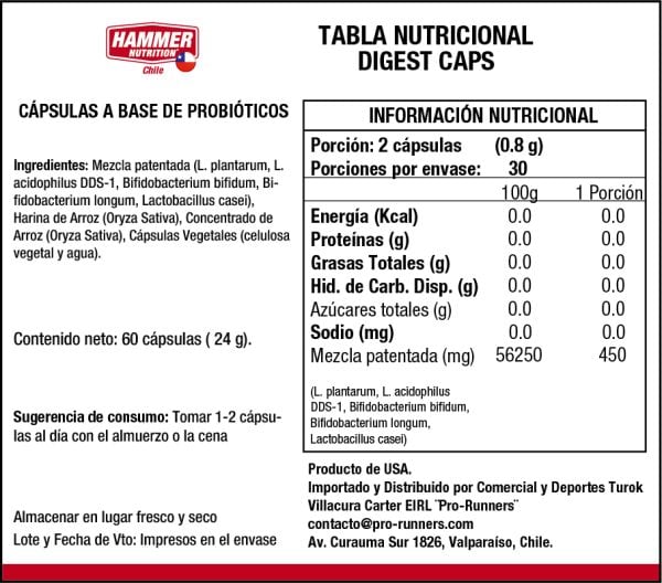 Hammer Nutrition Digest Caps – Probiótico en cápsulas para la salud digestiva (60 cápsulas)