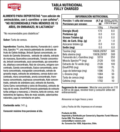 Hammer Nutrition Fully Charged – Preentreno con aminoácidos, L-carnitina y cafeína (2 formatos)