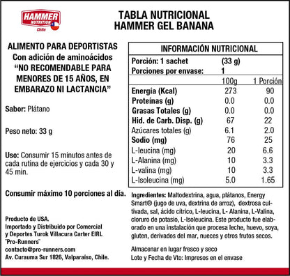 Hammer Nutrition Gel – Gel energético de carbohidratos con aminoácidos (unidad, botella o caja de 24)