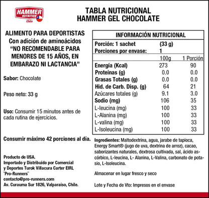 Hammer Nutrition Gel – Gel energético de carbohidratos con aminoácidos (unidad, botella o caja de 24)