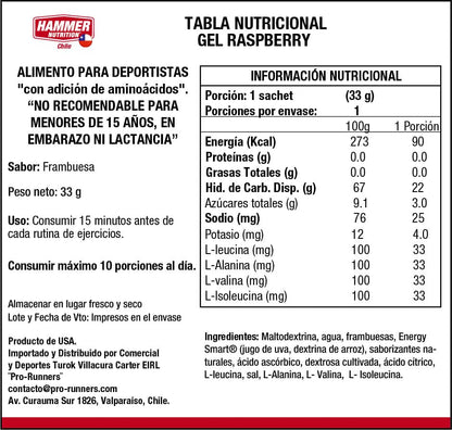 Hammer Nutrition Gel – Gel energético de carbohidratos con aminoácidos (unidad, botella o caja de 24)