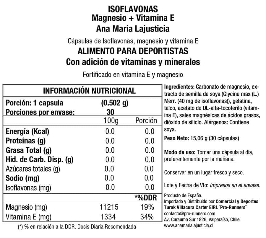 Ana María Lajusticia Isoflavonas con Magnesio + Vitamina E – Apoyo vegetal para la menopausia, el esqueleto y la circulación (30 cápsulas).