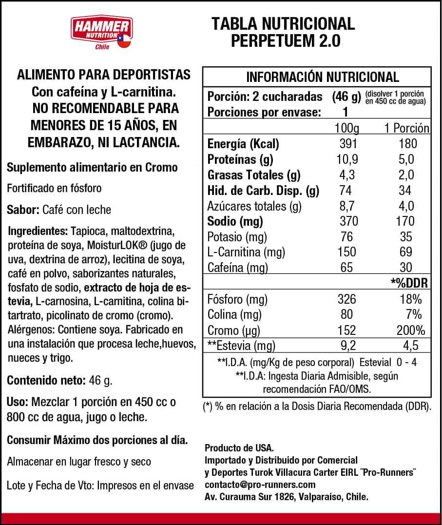 Hammer Nutrition Perpetuem 2.0 – Bebida deportiva para salidas largas (32 porciones o porción individual, 4 sabores)
