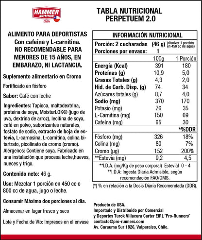 Hammer Nutrition Perpetuem 2.0 – Bebida deportiva para salidas largas (32 porciones o porción individual, 4 sabores)