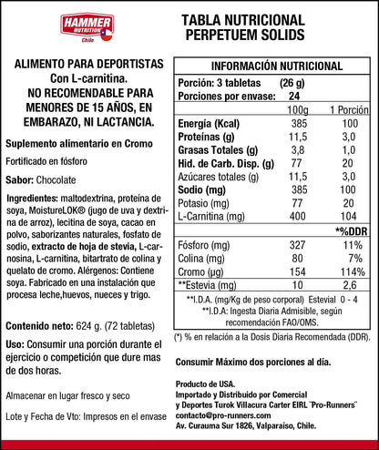 Hammer Nutrition Perpetuem Solids – Tabletas masticables de energía (6 o 72 tabletas, 4 sabores)