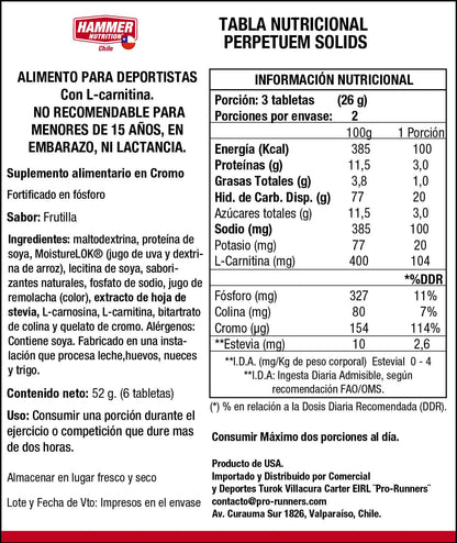 Hammer Nutrition Perpetuem Solids – Tabletas masticables de energía (6 o 72 tabletas, 4 sabores)