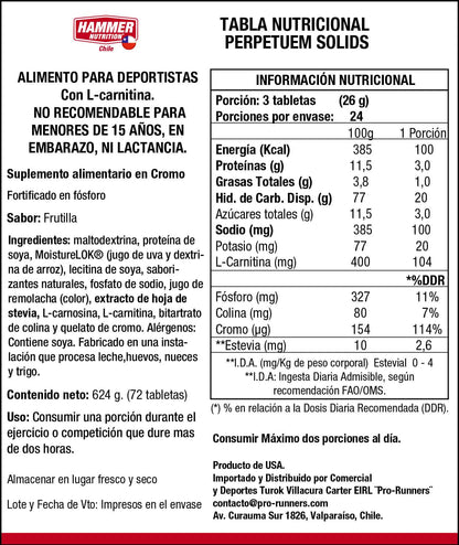 Hammer Nutrition Perpetuem Solids – Tabletas masticables de energía (6 o 72 tabletas, 4 sabores)