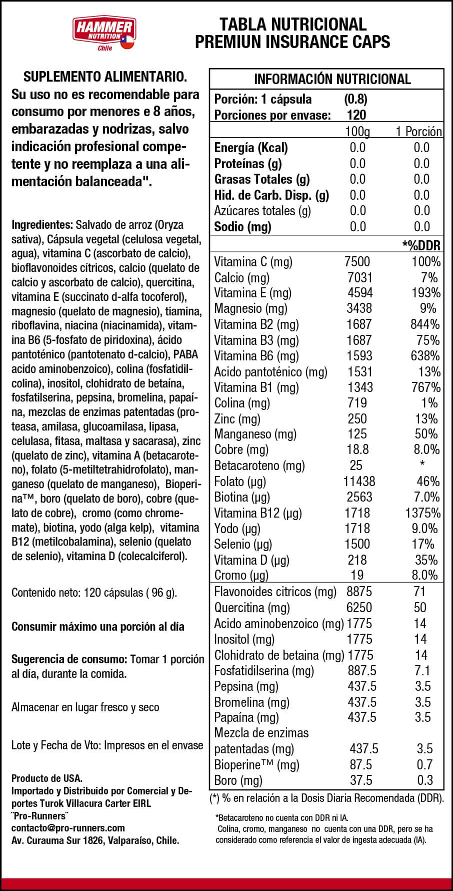 Hammer Nutrition Premium Insurance Caps – Multivitamínico y multimineral en cápsulas (2 presentaciones)
