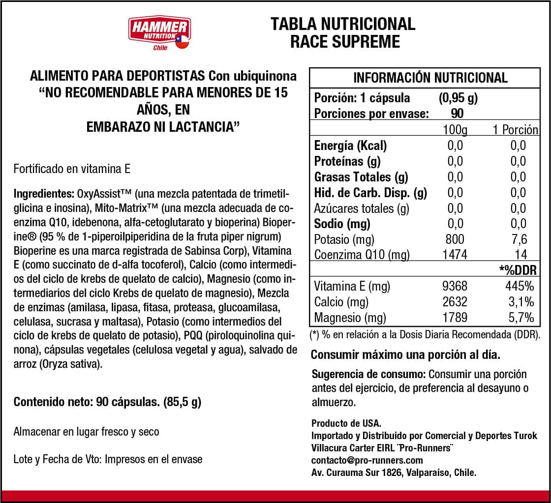 Hammer Nutrition Race Caps Supreme – Cápsulas de energía y recuperación (90 cápsulas)