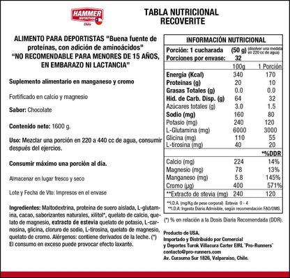 Hammer Nutrition Recoverite – Bebida de recuperación en polvo (32 porciones)