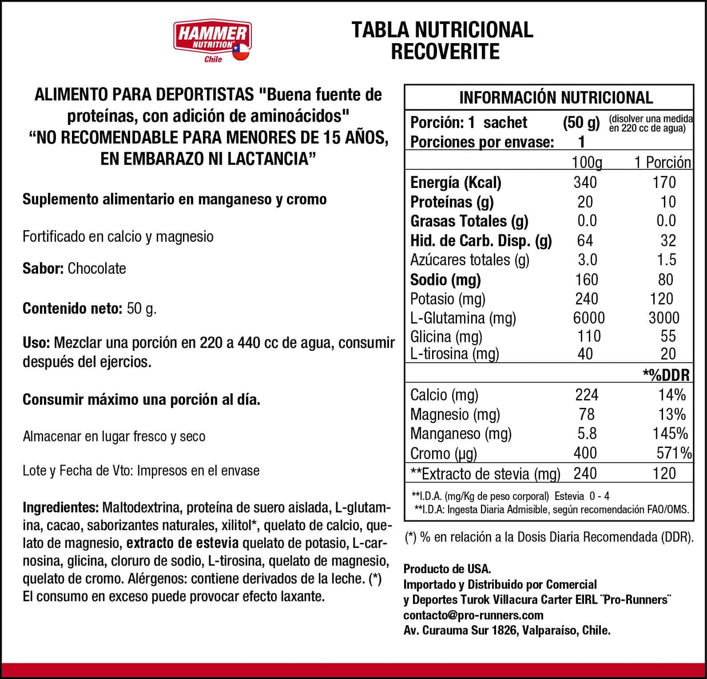 Hammer Nutrition Recoverite – Bebida de recuperación en polvo (32 porciones)