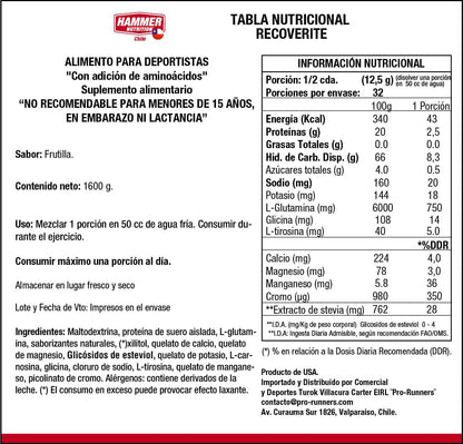 Hammer Nutrition Recoverite – Bebida de recuperación en polvo (32 porciones)
