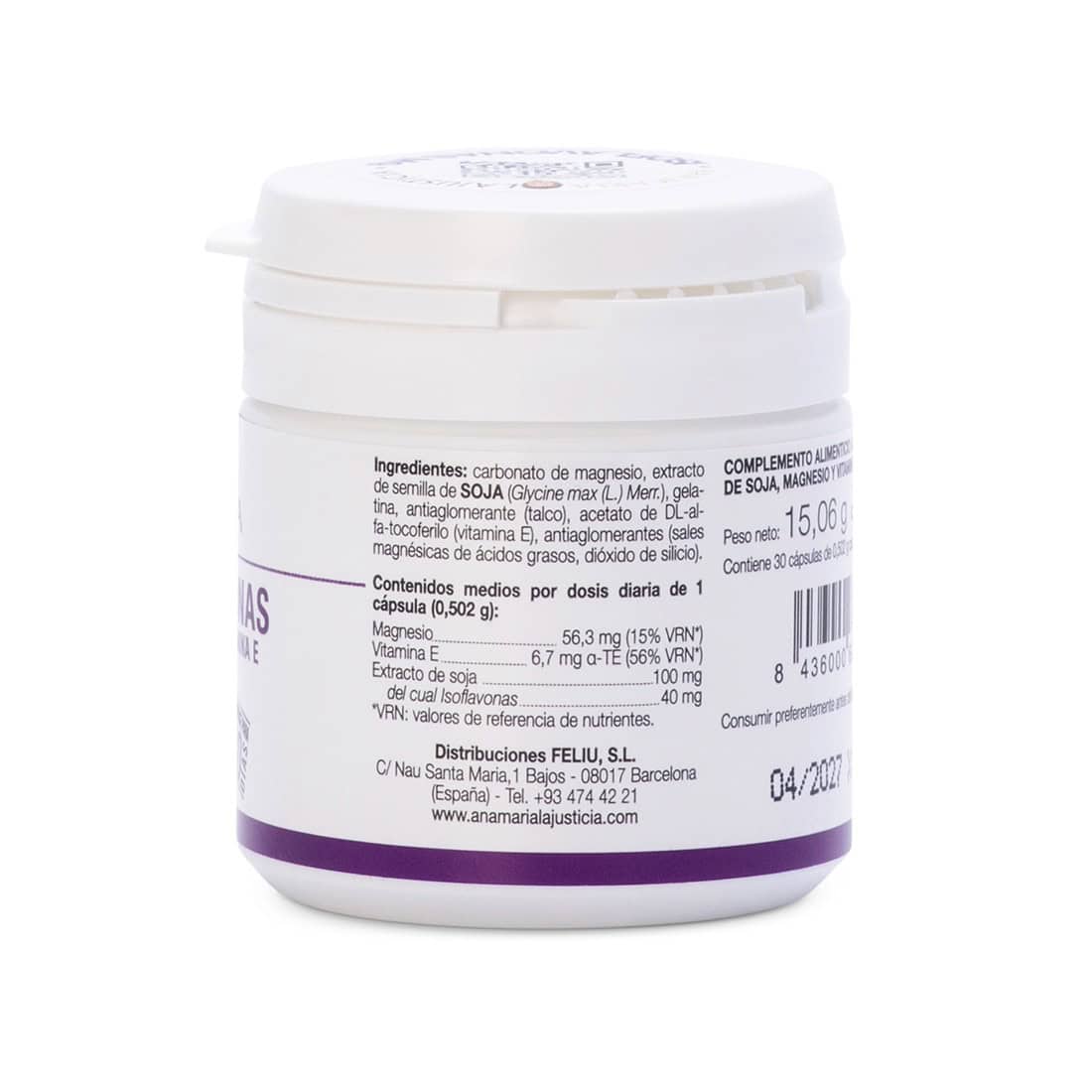 Ana María Lajusticia Isoflavonas con Magnesio + Vitamina E – Apoyo vegetal para la menopausia, el esqueleto y la circulación (30 cápsulas).