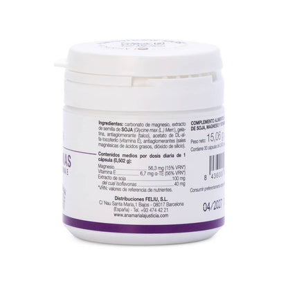 Ana María Lajusticia Isoflavonas con Magnesio + Vitamina E – Apoyo vegetal para la menopausia, el esqueleto y la circulación (30 cápsulas).